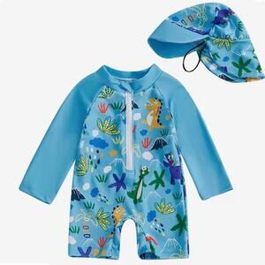 New baby rash guard swim suit and hat 0-6 months